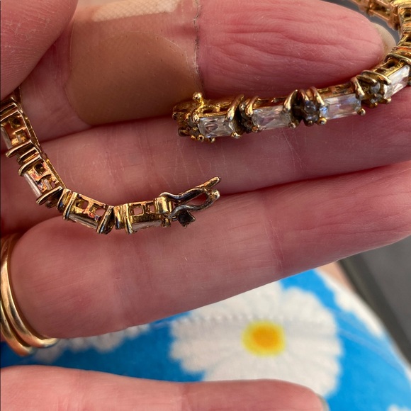 Gold Color over Sterling Tennis Style Bracelet - Picture 12 of 17